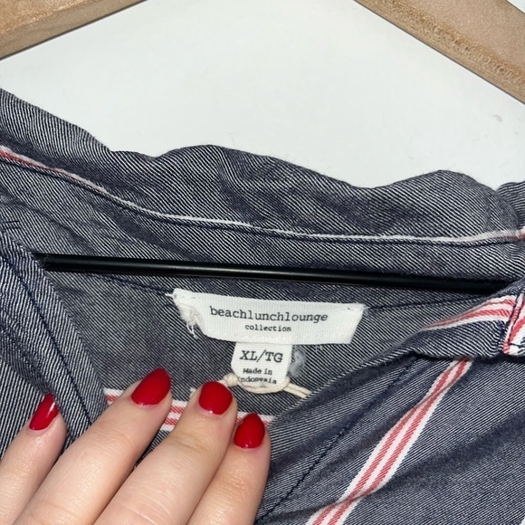 BeachLunchLounge Button Down Blouse Size XL Womens Shirt Striped Pocket - Picture 3 of 8
